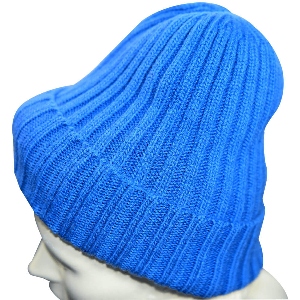 群羊純美麗諾羊毛毛帽,保暖直條針織藍色款
