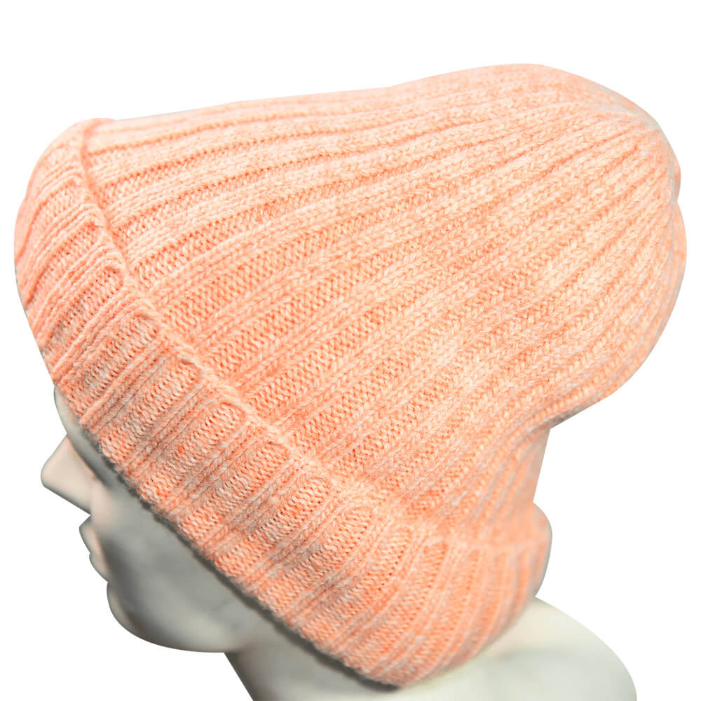 美麗諾羊毛帽保暖針織粉橘色直條紋毛帽