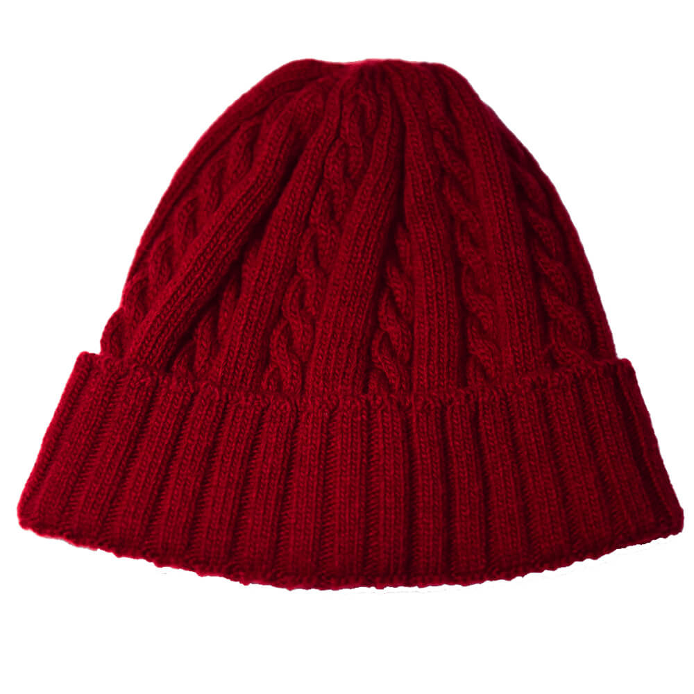 保暖美麗諾羊毛毛帽織紋款式暗紅色