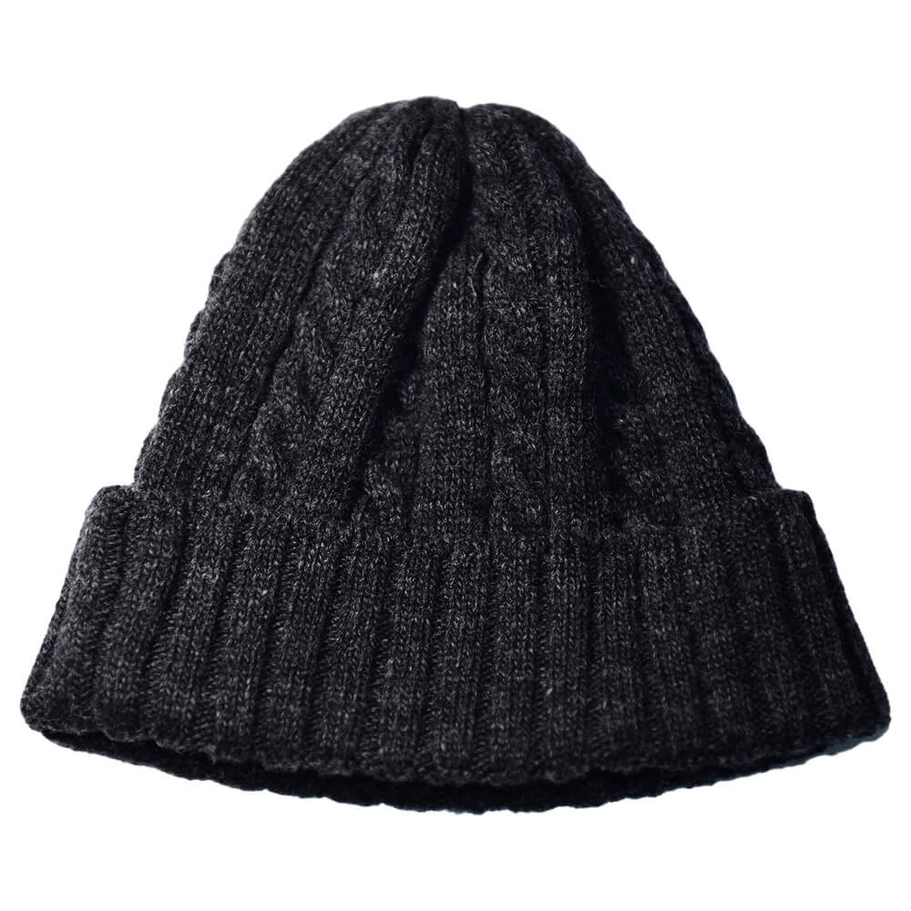 100%美麗諾羊毛毛帽,麻花織紋款深灰色