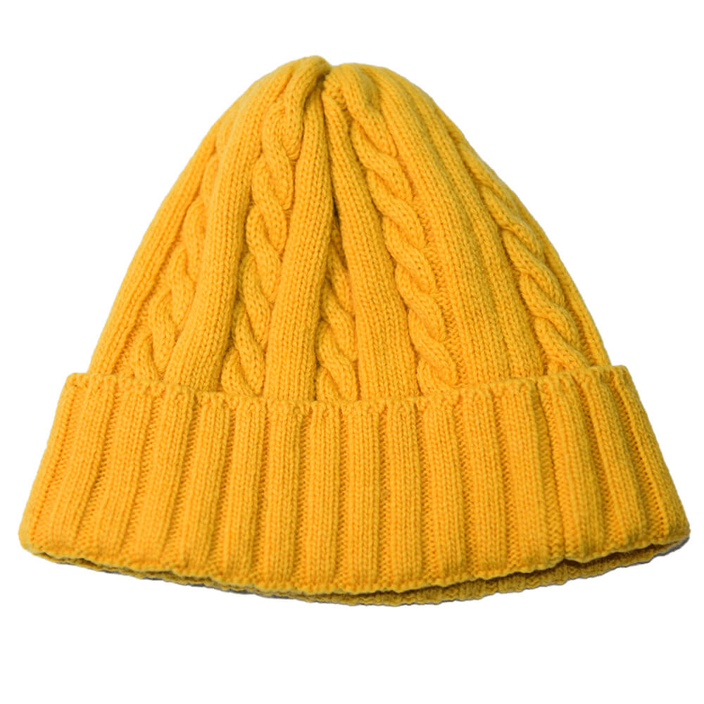 保暖100%美麗諾羊毛毛帽麻花織紋款黃色